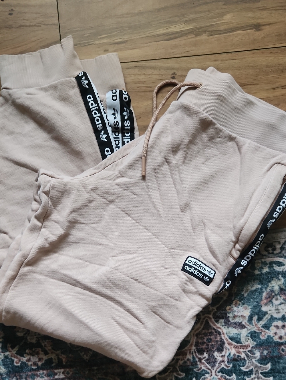 adidas Womens Beige Jogger Set with Logo Tape